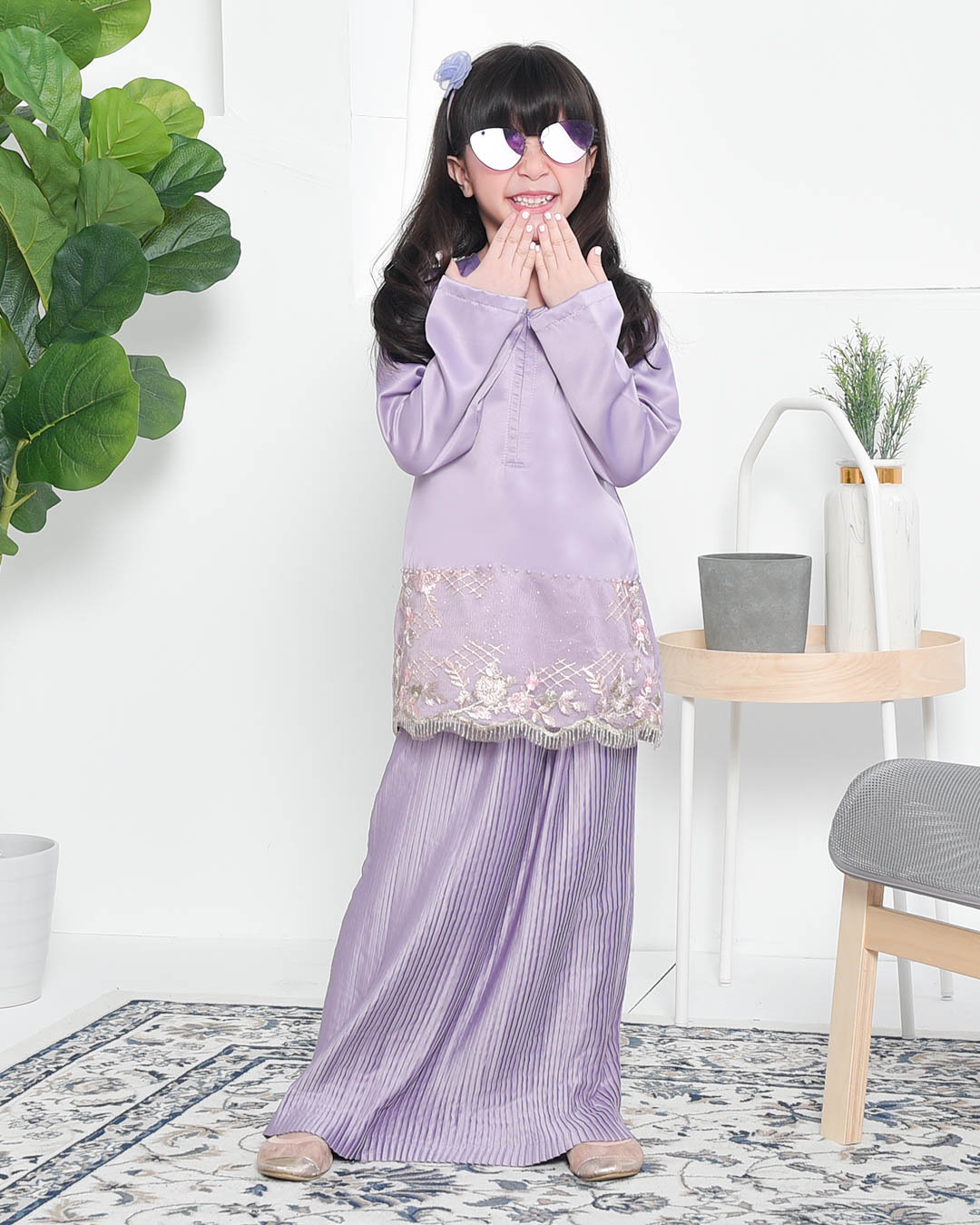 Baju Kurung Lace Pleated Aeni Kids - Mauve Purple