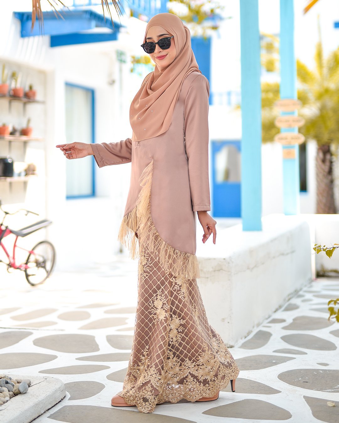 Baju Kurung Lace Tulle Aisyah - Latte Brown