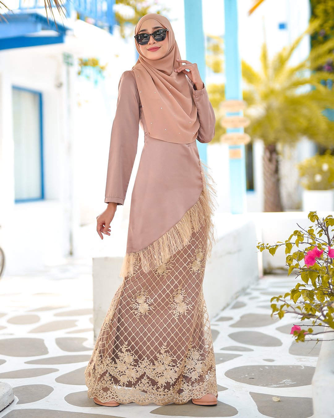 Baju Kurung Lace Tulle Aisyah - Latte Brown