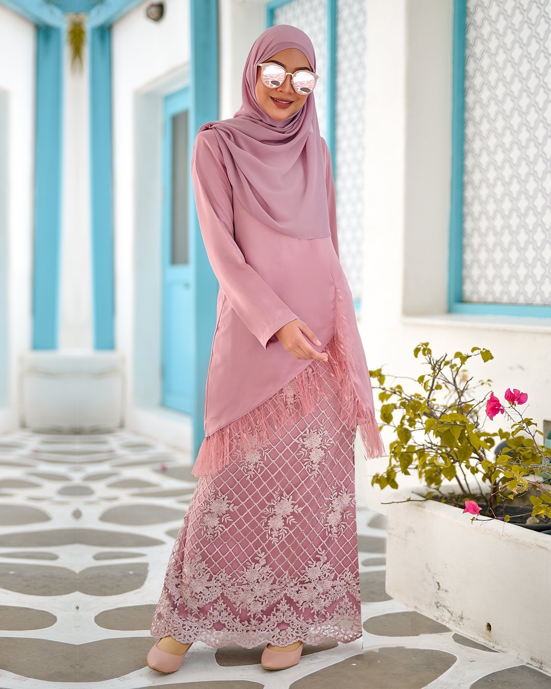 Baju Kurung Lace Tulle Aisyah - Quartz Pink