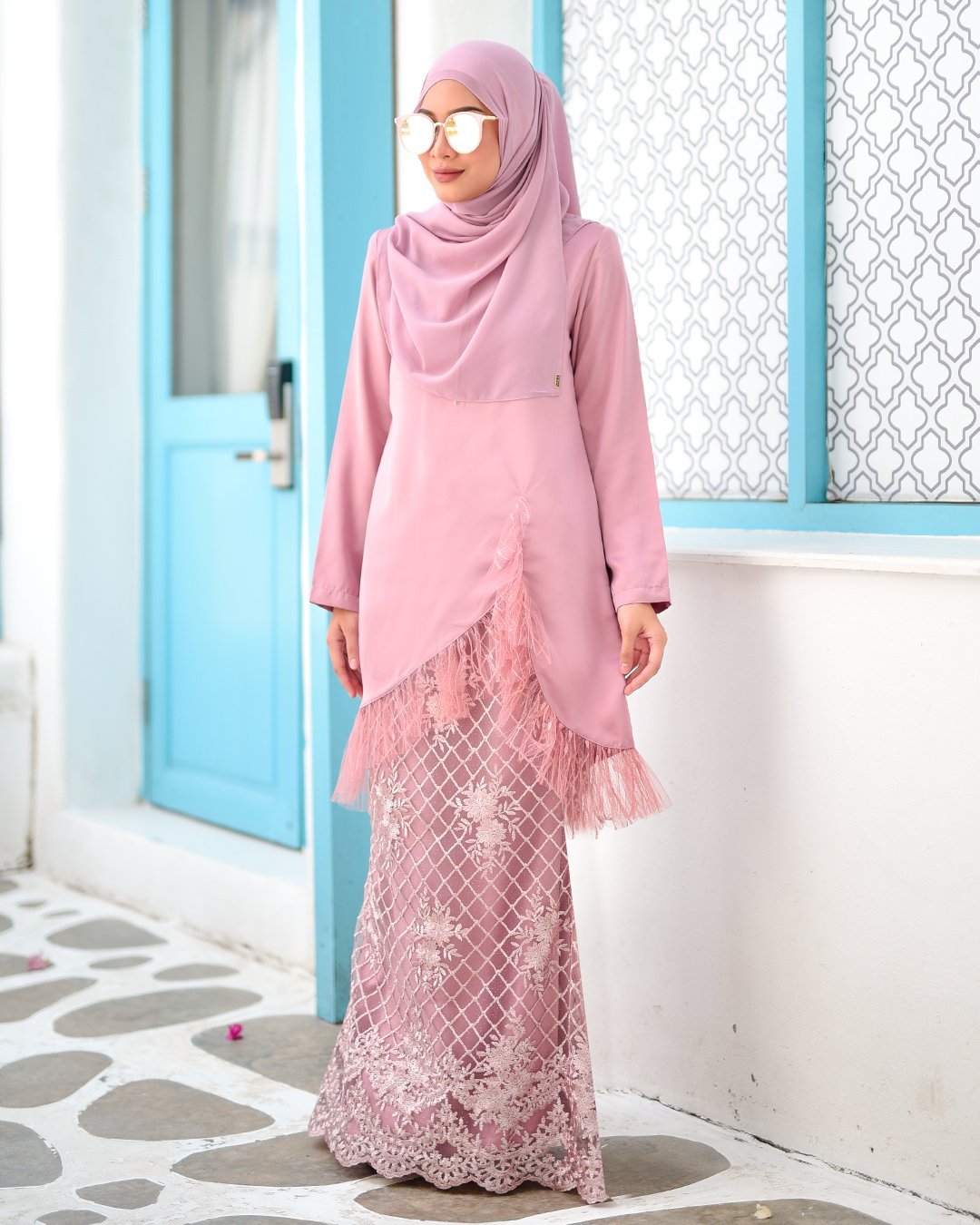 Baju Kurung Lace Tulle Aisyah - Quartz Pink