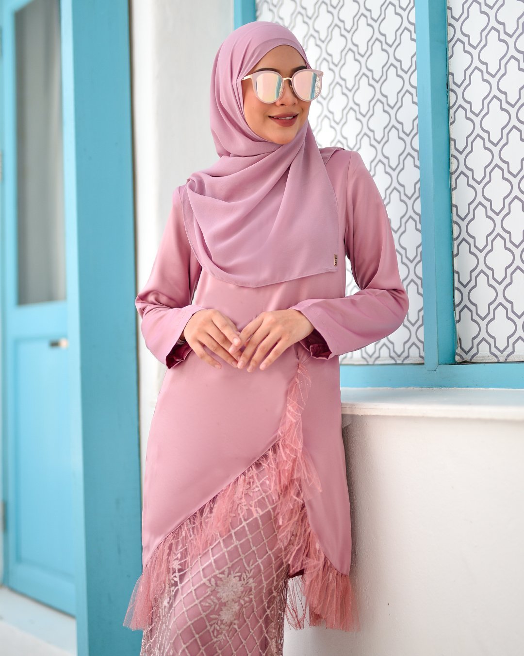Baju Kurung Lace Tulle Aisyah - Quartz Pink