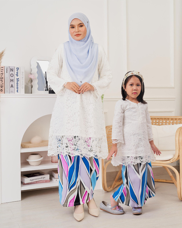 Baju Kurung Lace Alexa Kids - Senada Blue