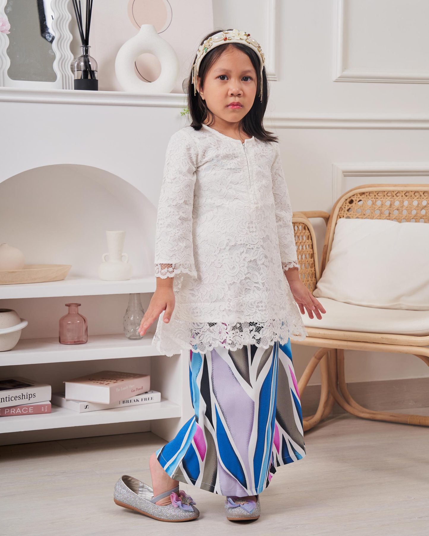 Baju Kurung Lace Alexa Kids - Senada Blue