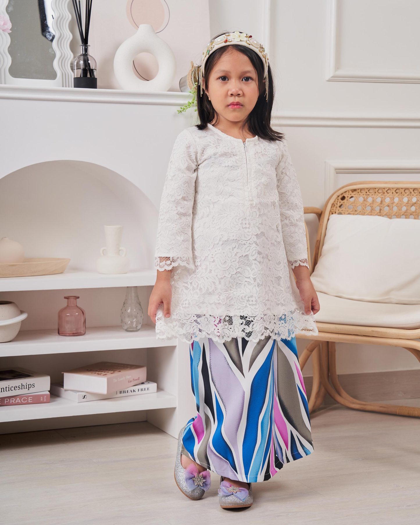 Baju Kurung Lace Alexa Kids - Senada Blue