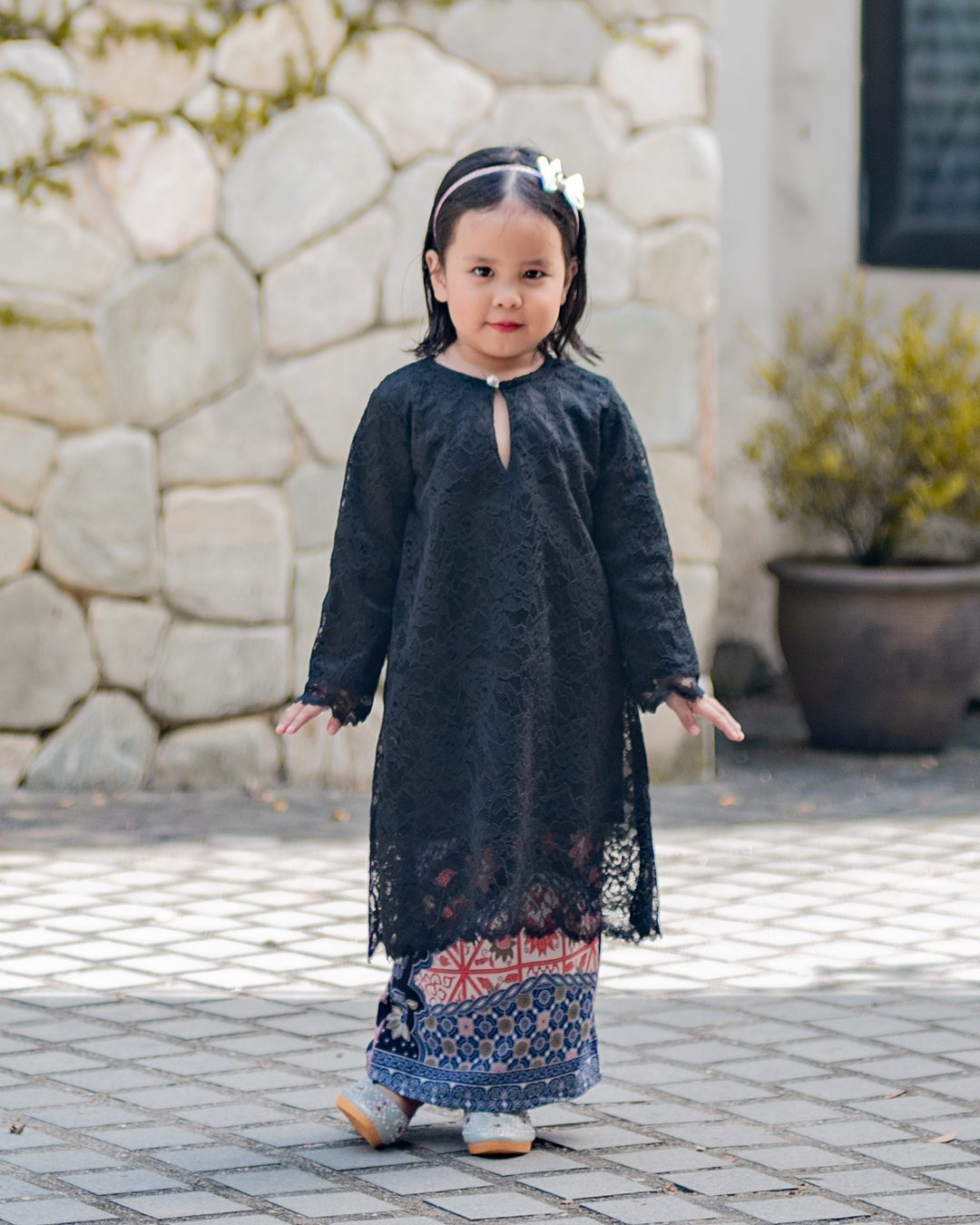 Baju Kurung Batik Alice Lace Kids - Karma Black