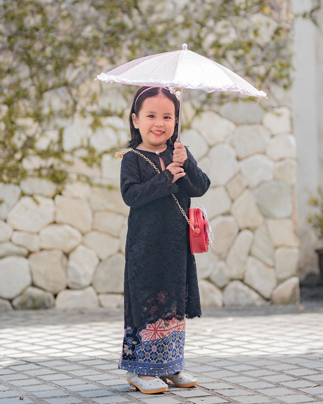 Baju Kurung Batik Alice Lace Kids - Karma Black