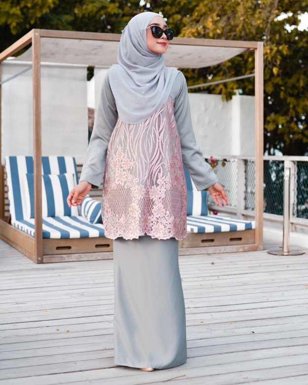 Baju Kurung Lace Anisa - Blush Grey