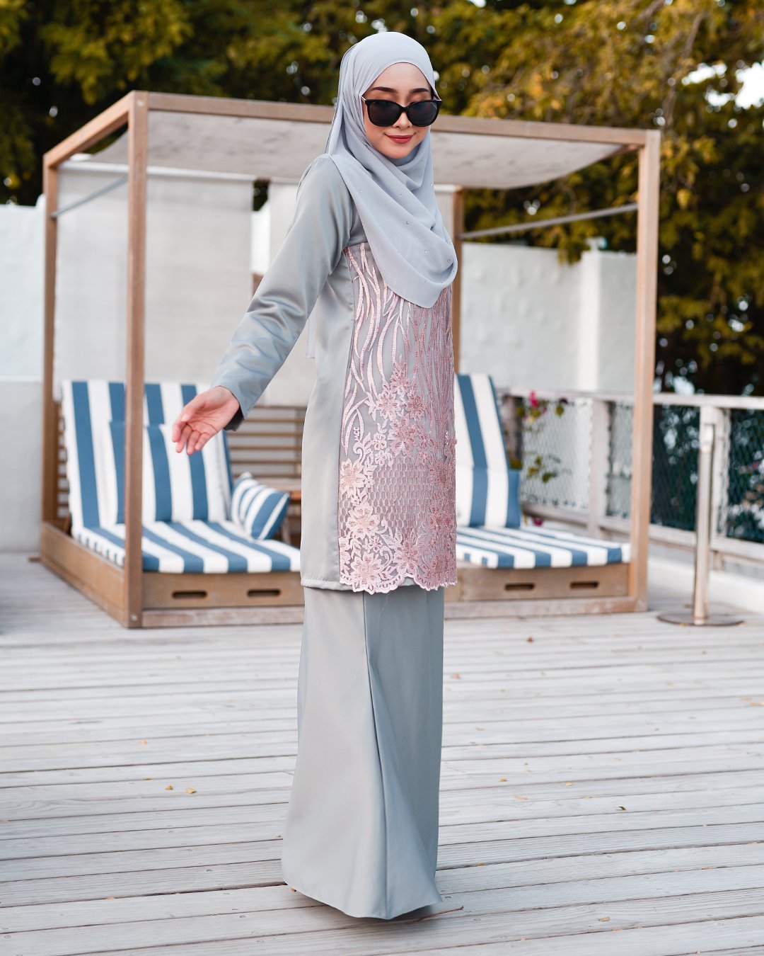 Baju Kurung Lace Anisa - Blush Grey
