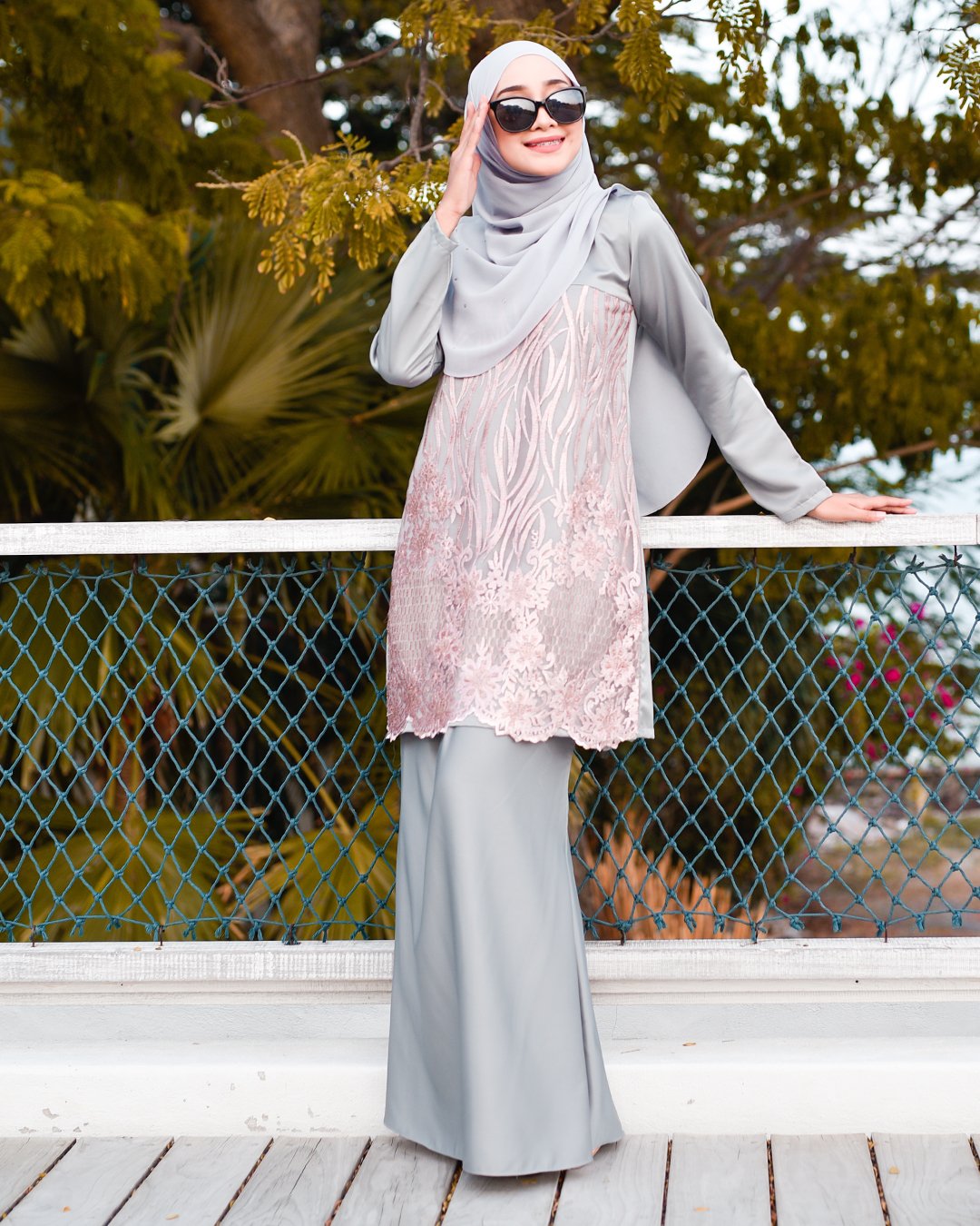 Baju Kurung Lace Anisa - Blush Grey
