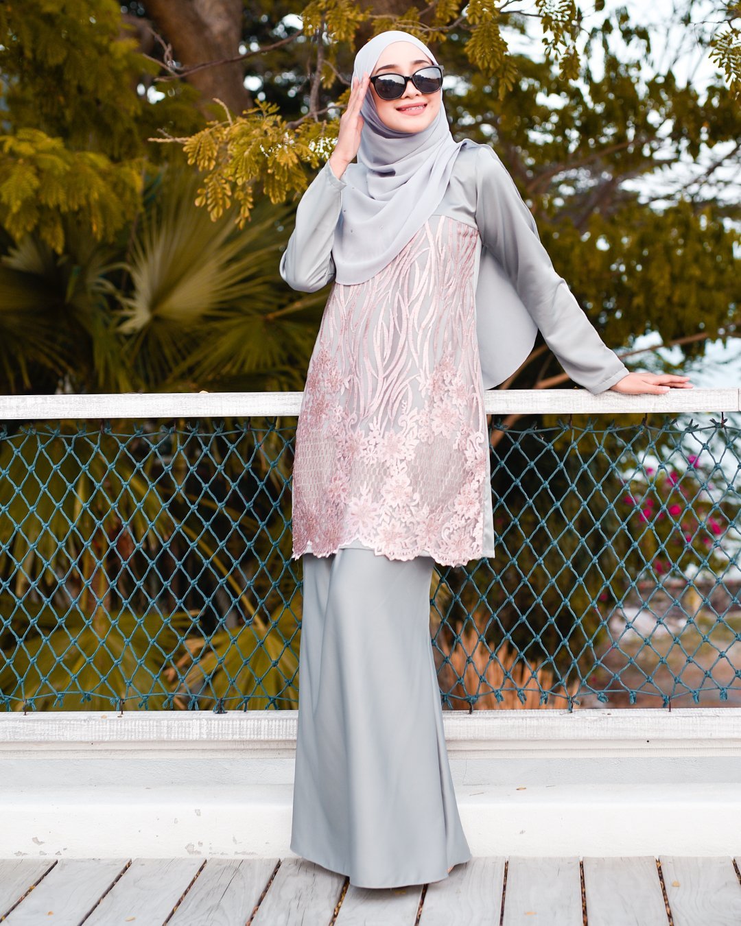 Baju Kurung Lace Anisa - Blush Grey