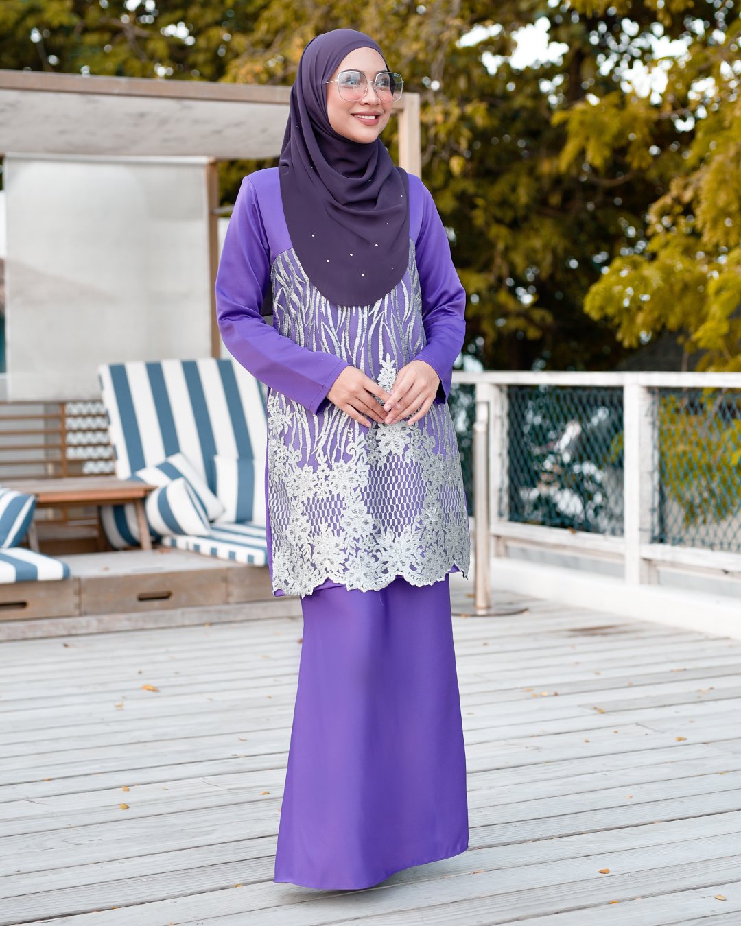 Baju Kurung Lace Anisa - Grape Purple