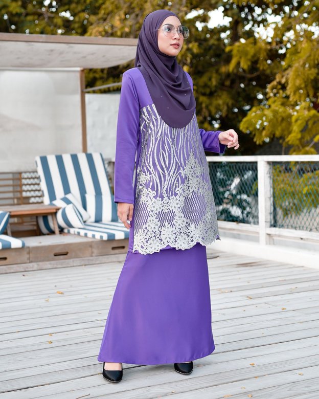 Baju Kurung Lace Anisa - Grape Purple