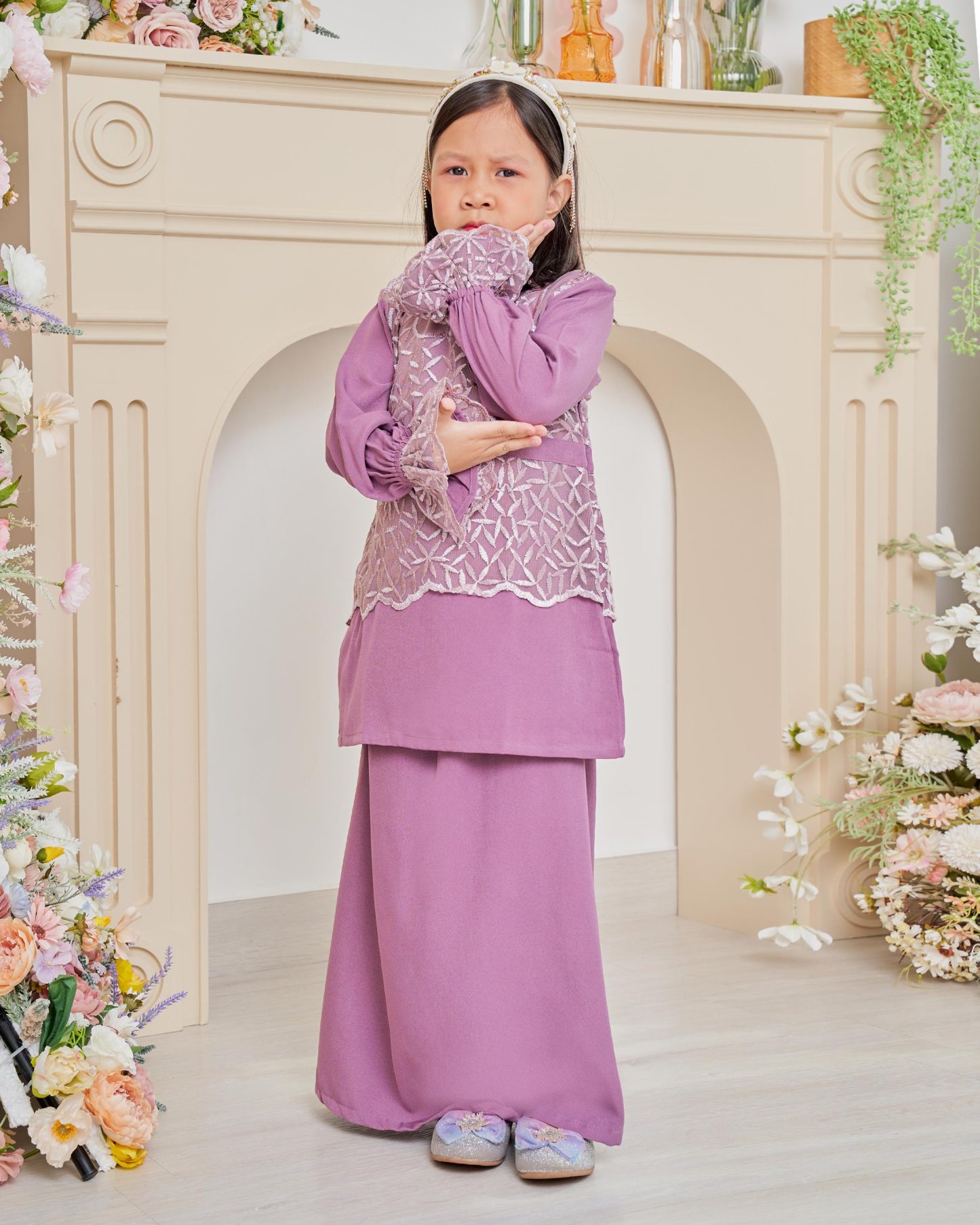 Baju Kurung Lace Arabella Kids – Grape Purple
