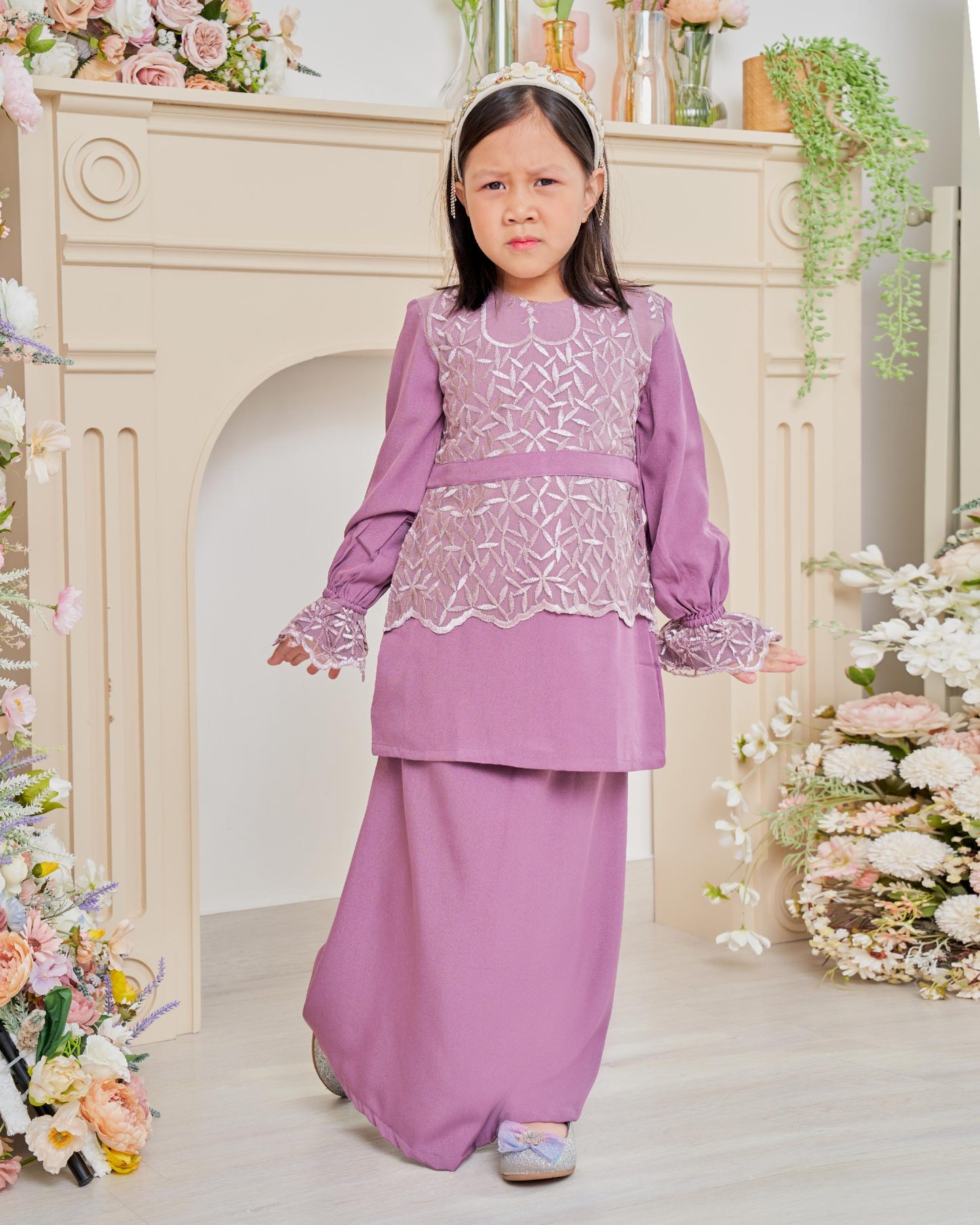 Baju Kurung Lace Arabella Kids – Grape Purple