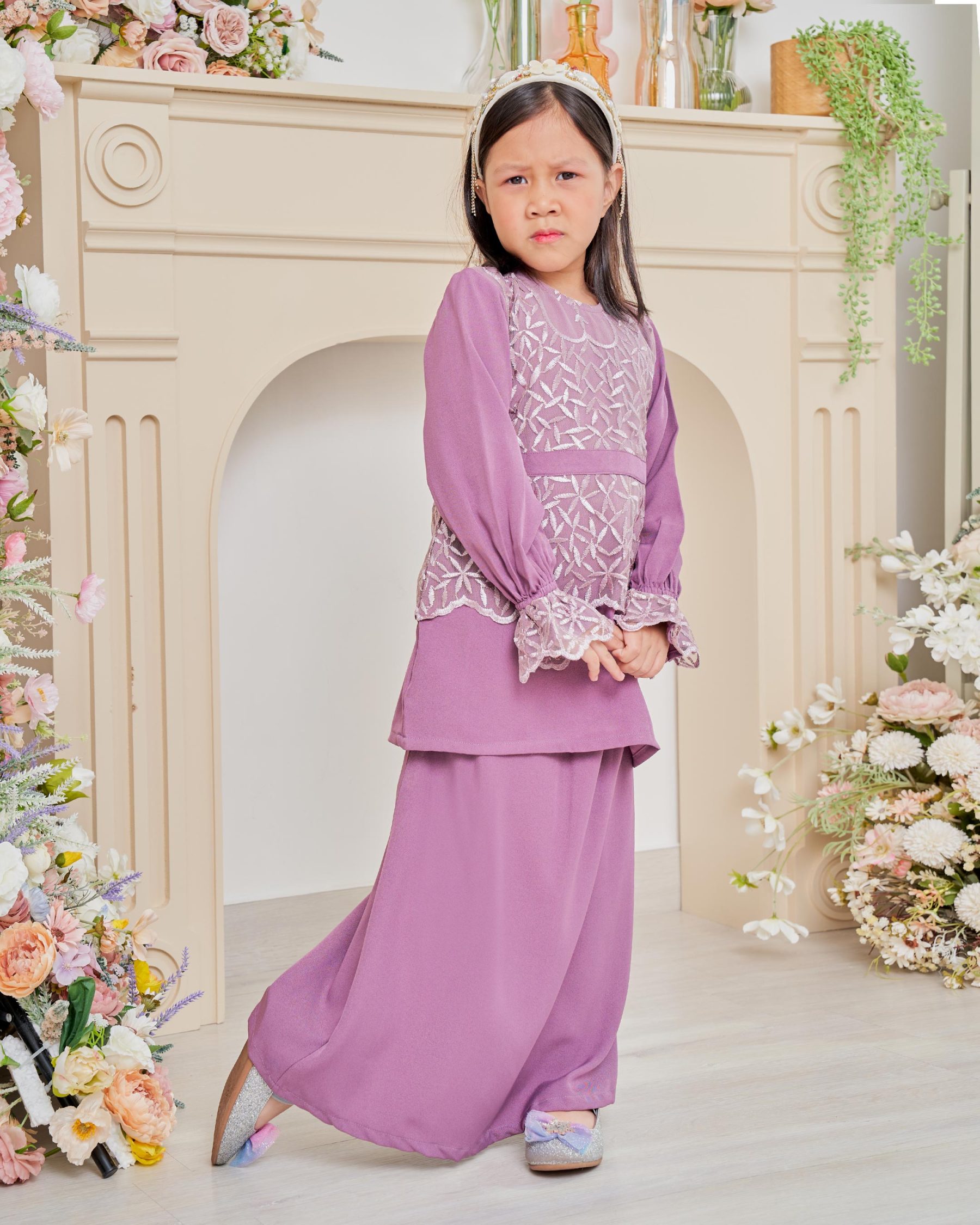 Baju Kurung Lace Arabella Kids – Grape Purple