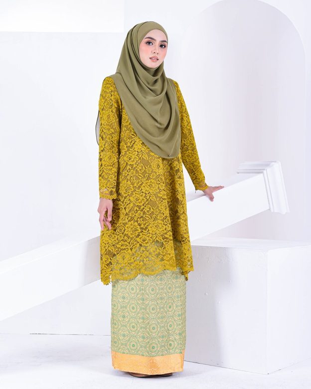 Baju Kurung Lace Balqis - Gold Mustard
