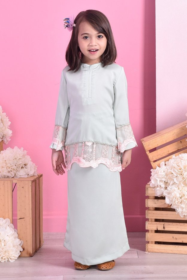 Baju Kurung Lace Carlotta Kids - Mint Fresh