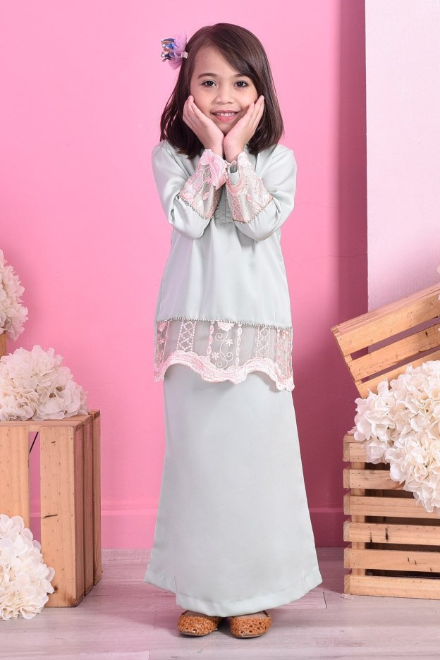 Baju Kurung Lace Carlotta Kids - Mint Fresh
