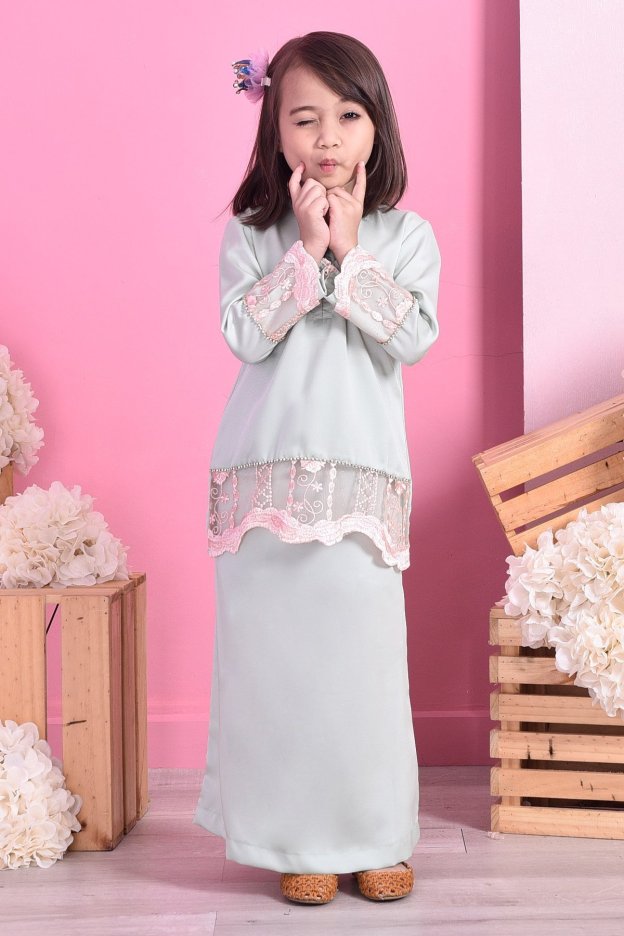 Baju Kurung Lace Carlotta Kids - Mint Fresh