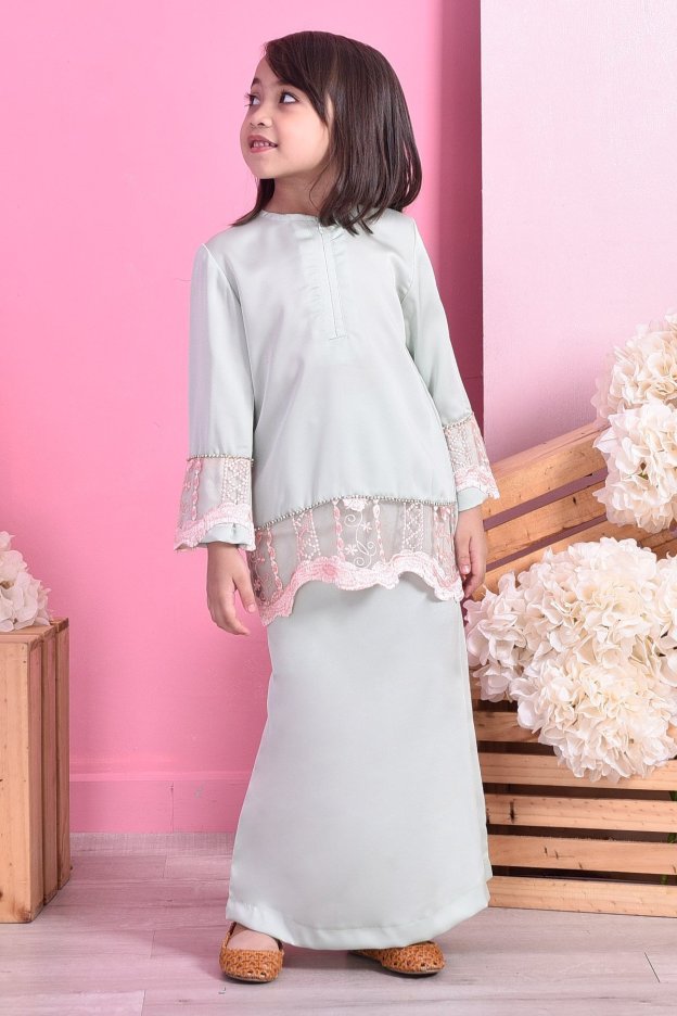 Baju Kurung Lace Carlotta Kids - Mint Fresh