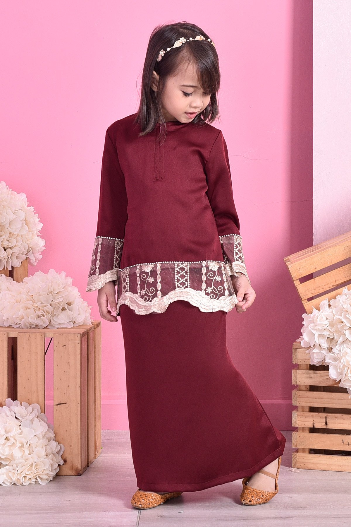 Baju Kurung Lace Carlotta Kids - Scarlet Red