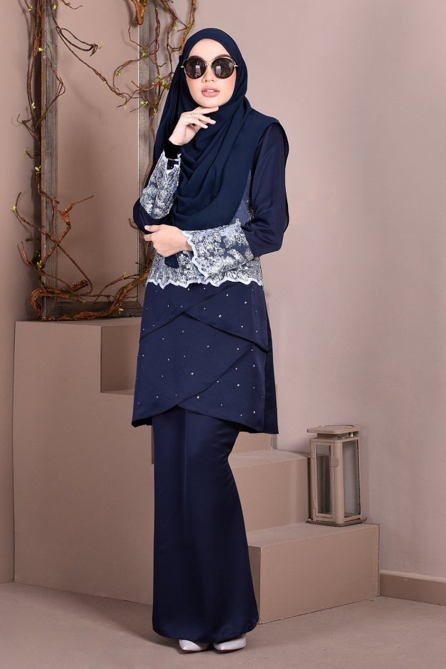 Baju Kurung Lace Clemence II - Deep Blue