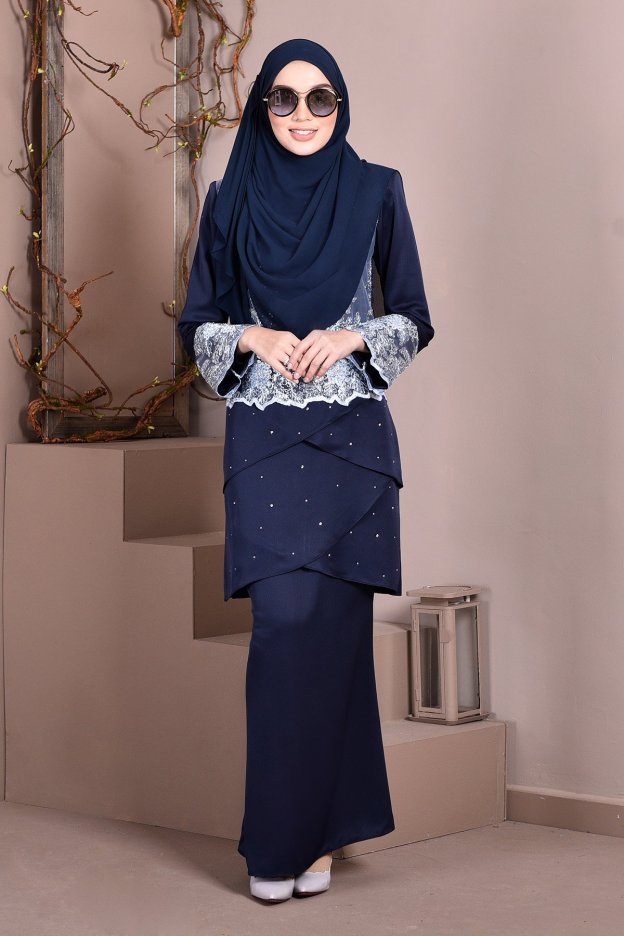 Baju Kurung Lace Clemence II - Deep Blue