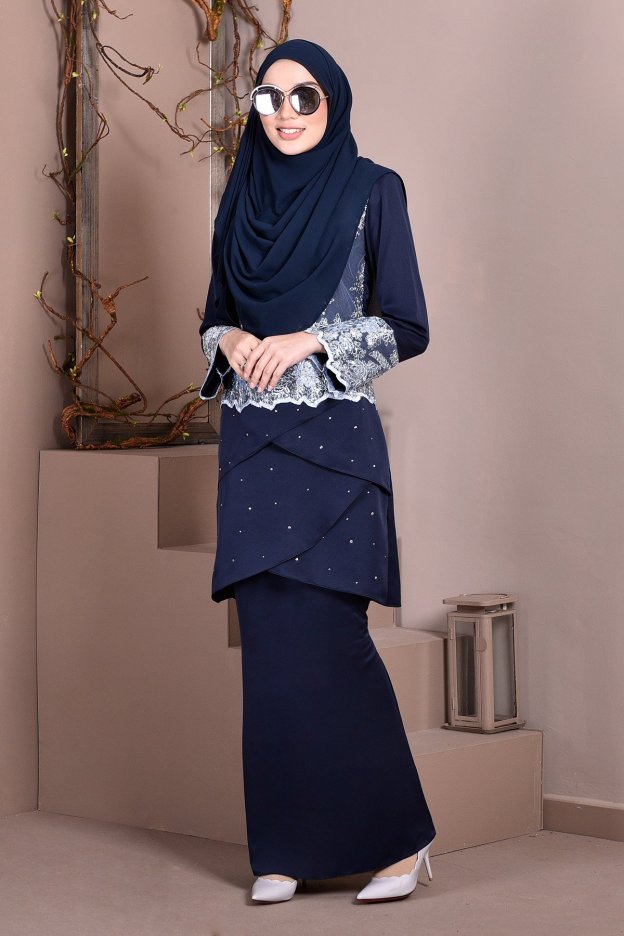 Baju Kurung Lace Clemence II - Deep Blue