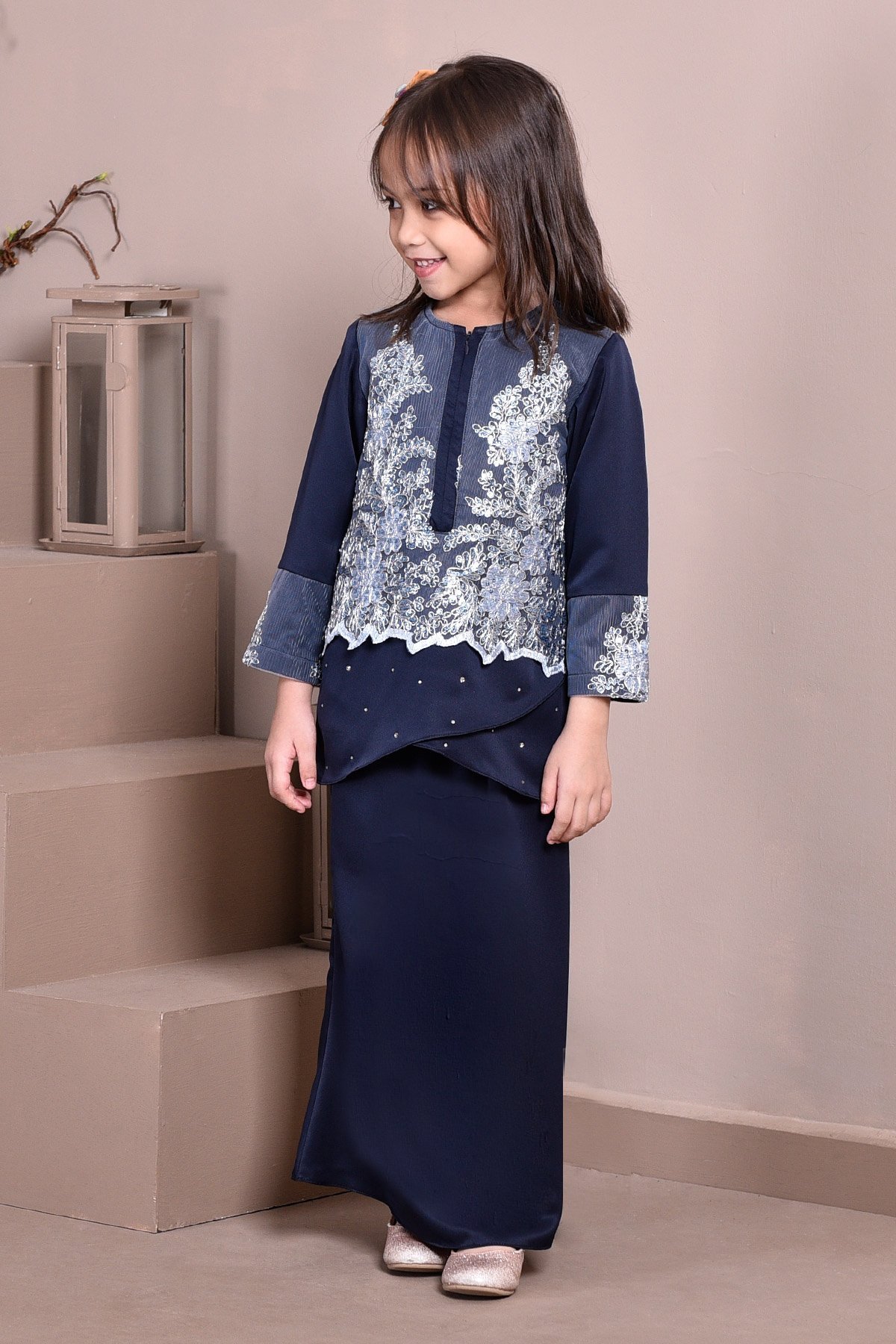 Baju Kurung Lace Clemence Kids II - Deep Blue
