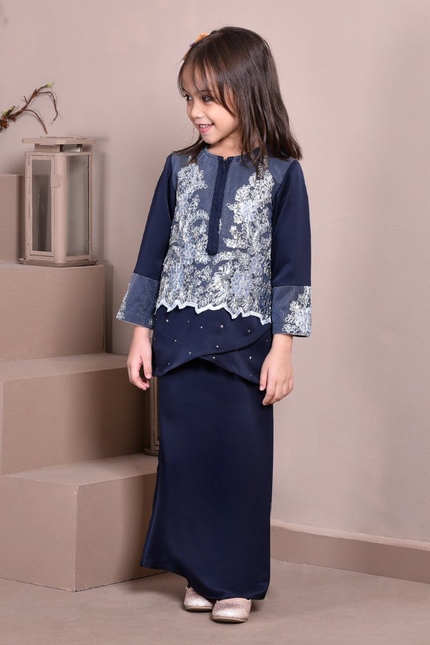 Baju Kurung Lace Clemence Kids II - Deep Blue