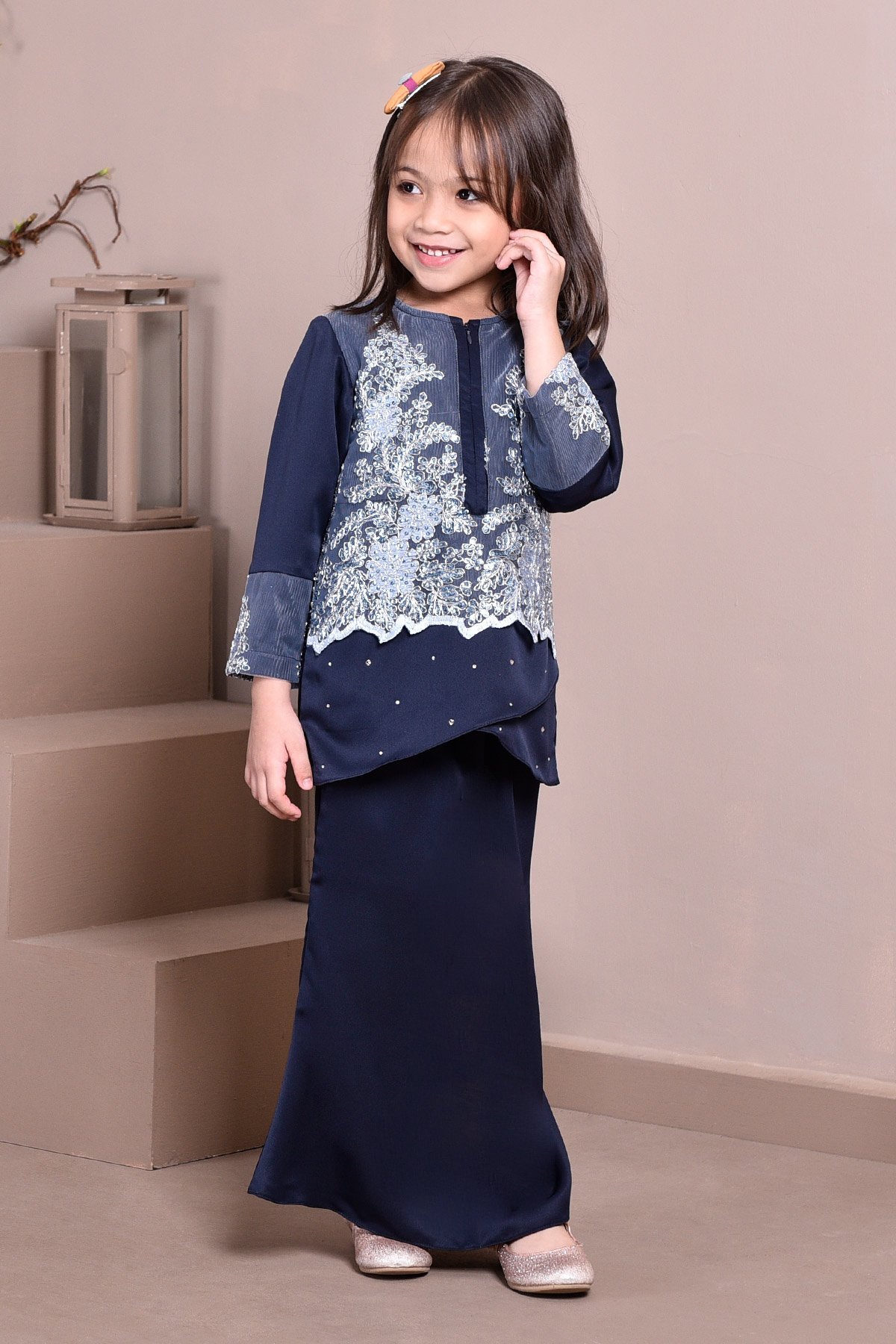 Baju Kurung Lace Clemence Kids II - Deep Blue