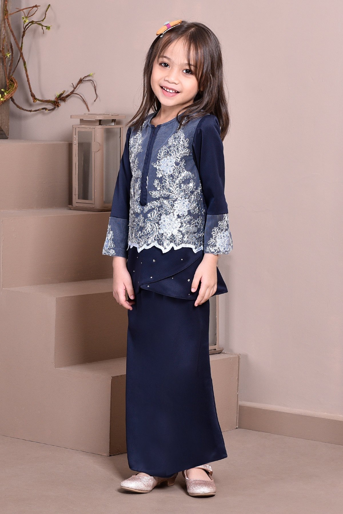 Baju Kurung Lace Clemence Kids II - Deep Blue