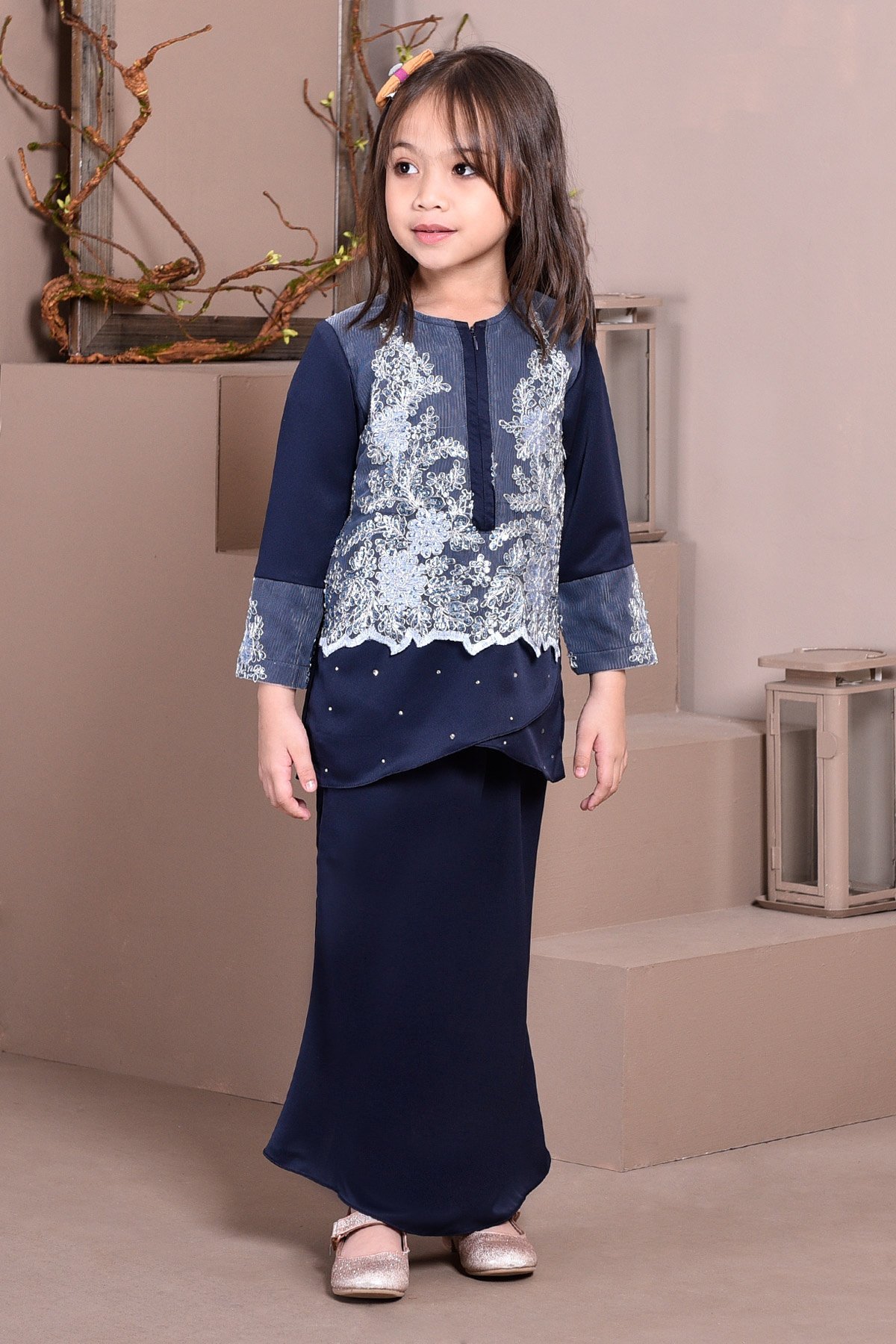 Baju Kurung Lace Clemence Kids II - Deep Blue