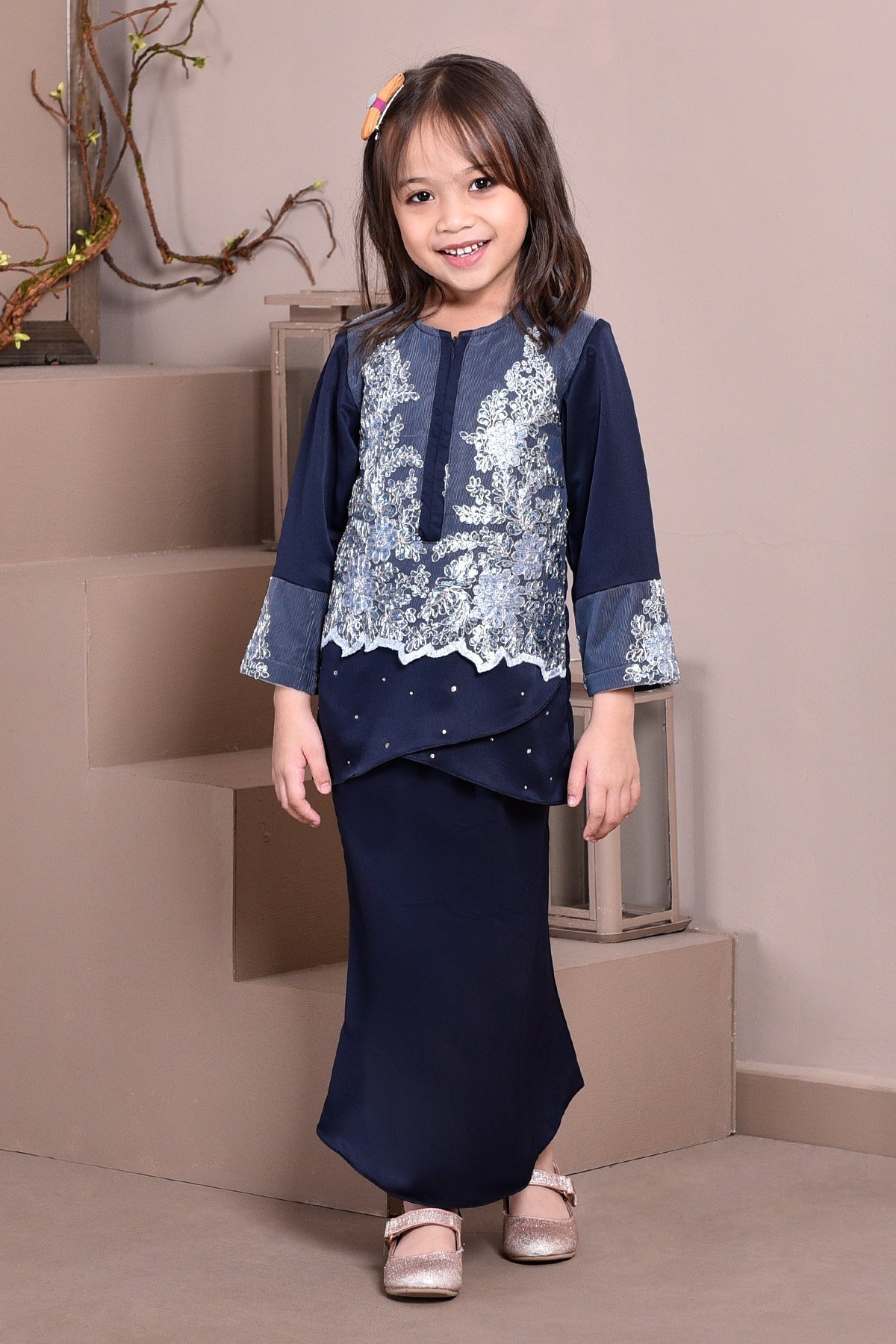 Baju Kurung Lace Clemence Kids II - Deep Blue