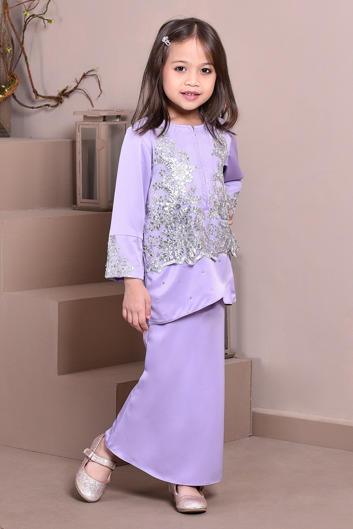 Baju Kurung Lace Clemence Kids II - Lilac Purple