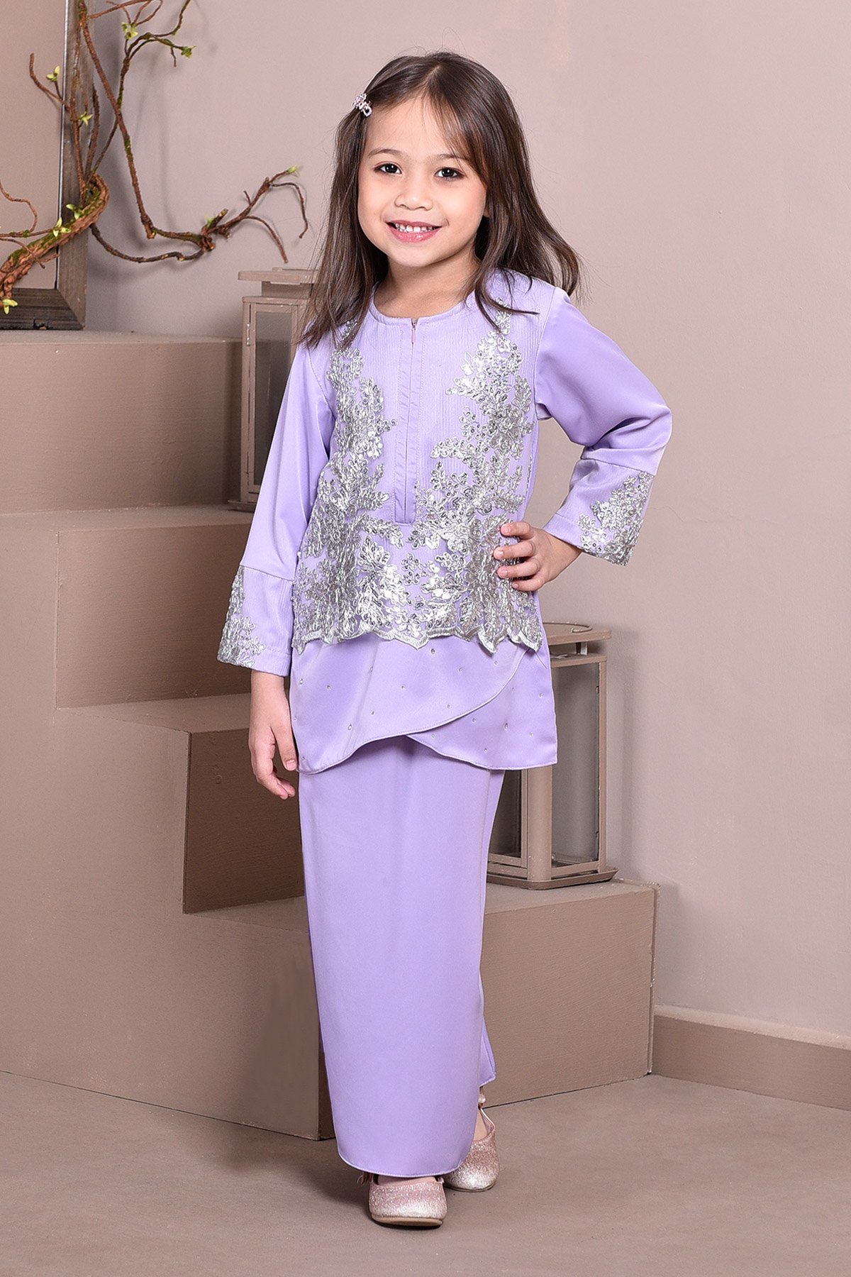 Baju Kurung Lace Clemence Kids II - Lilac Purple