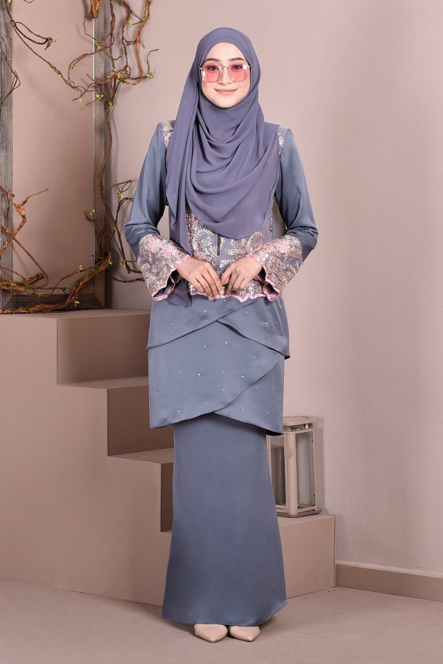 Baju Kurung Lace Clemence II - Pewter Grey
