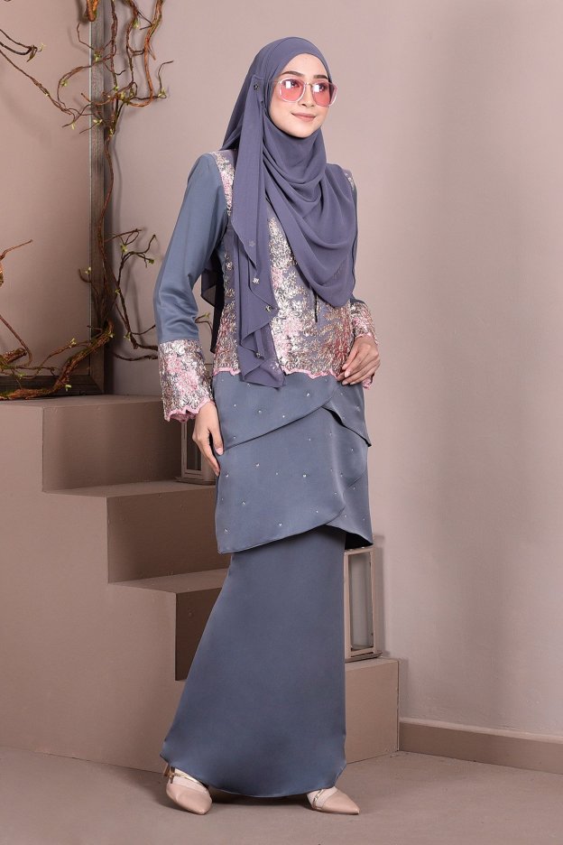 Baju Kurung Lace Clemence II - Pewter Grey