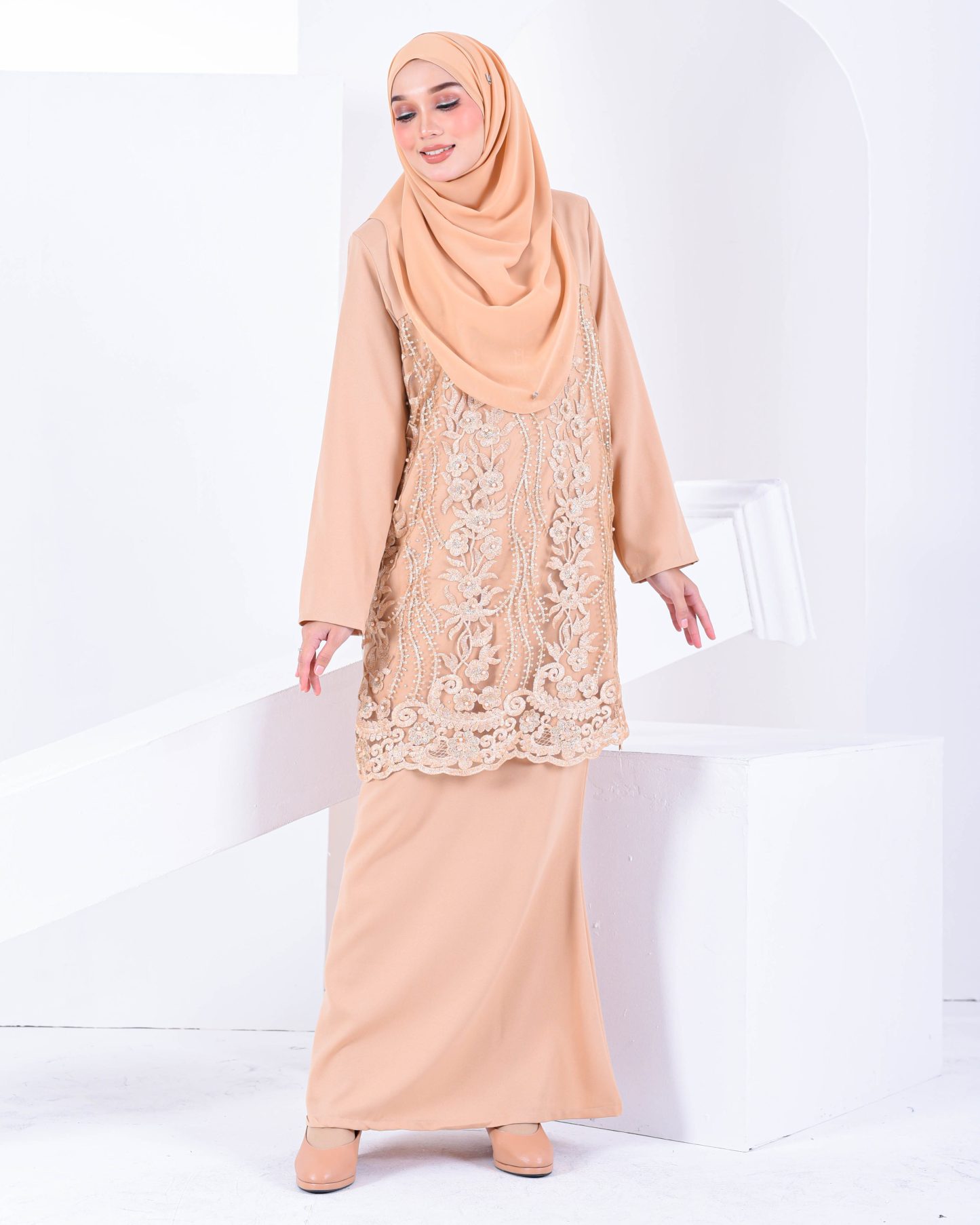 Baju Kurung Lace Dayra - Brown Buff