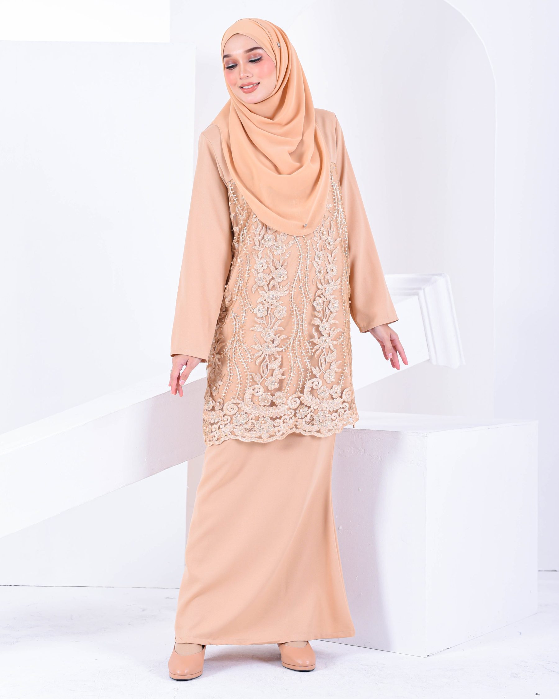 Baju Kurung Lace Dayra - Brown Buff
