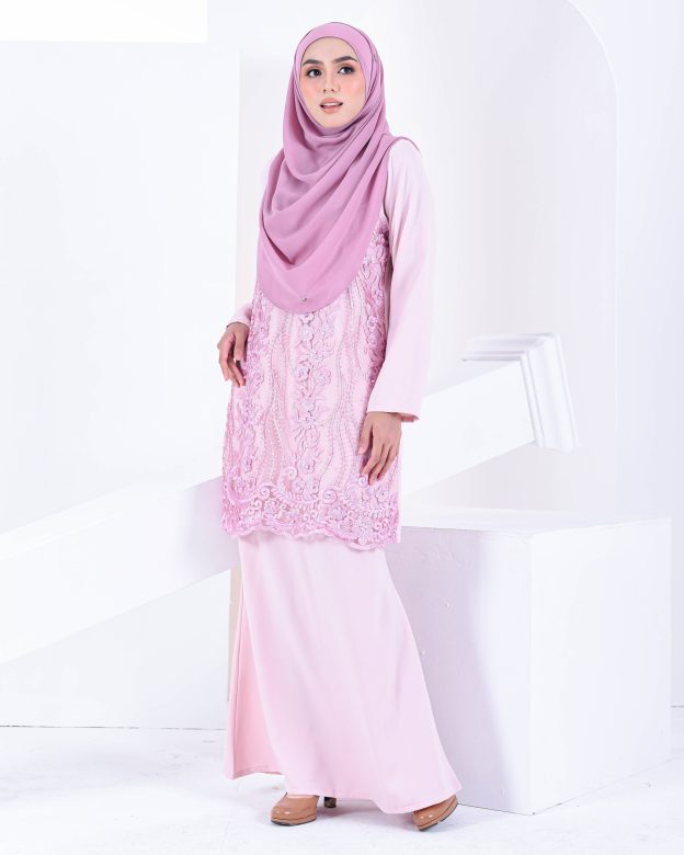 Baju Kurung Lace Dayra - Crepe Pink