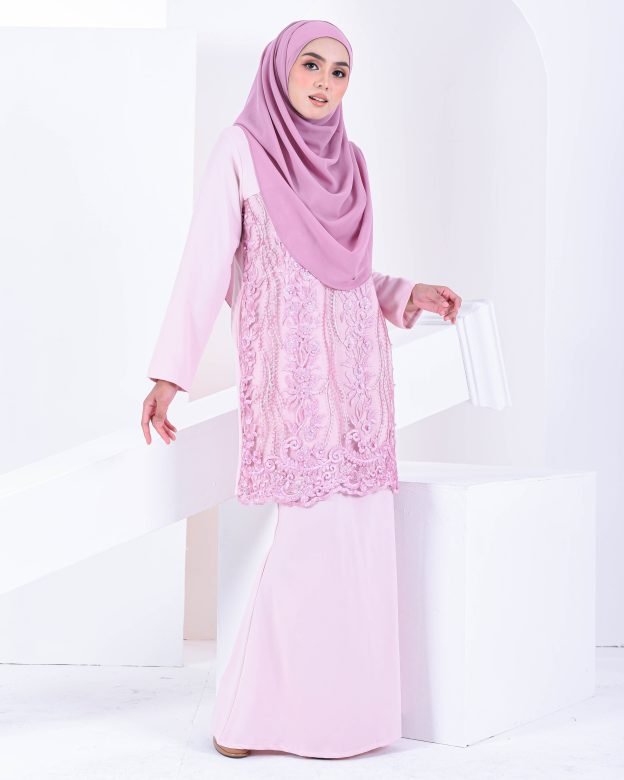 Baju Kurung Lace Dayra - Crepe Pink