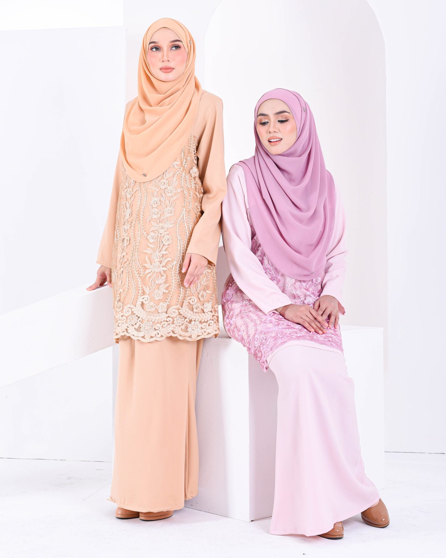 Baju Kurung Lace Dayra - Crepe Pink