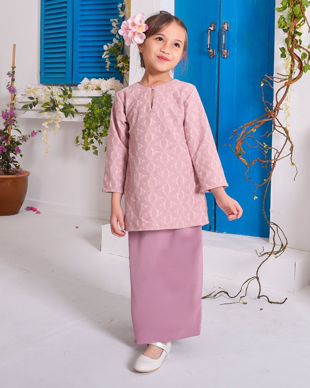 Baju Kurung Moden Lace Geetha Kids -Blush Pink