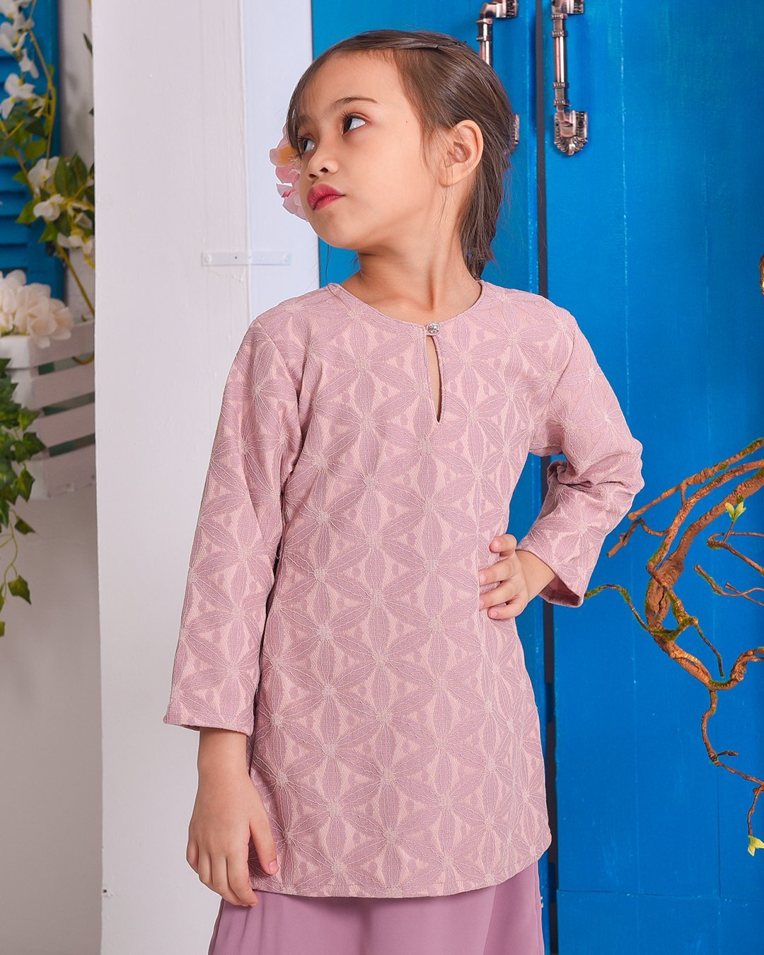 Baju Kurung Moden Lace Geetha Kids -Blush Pink