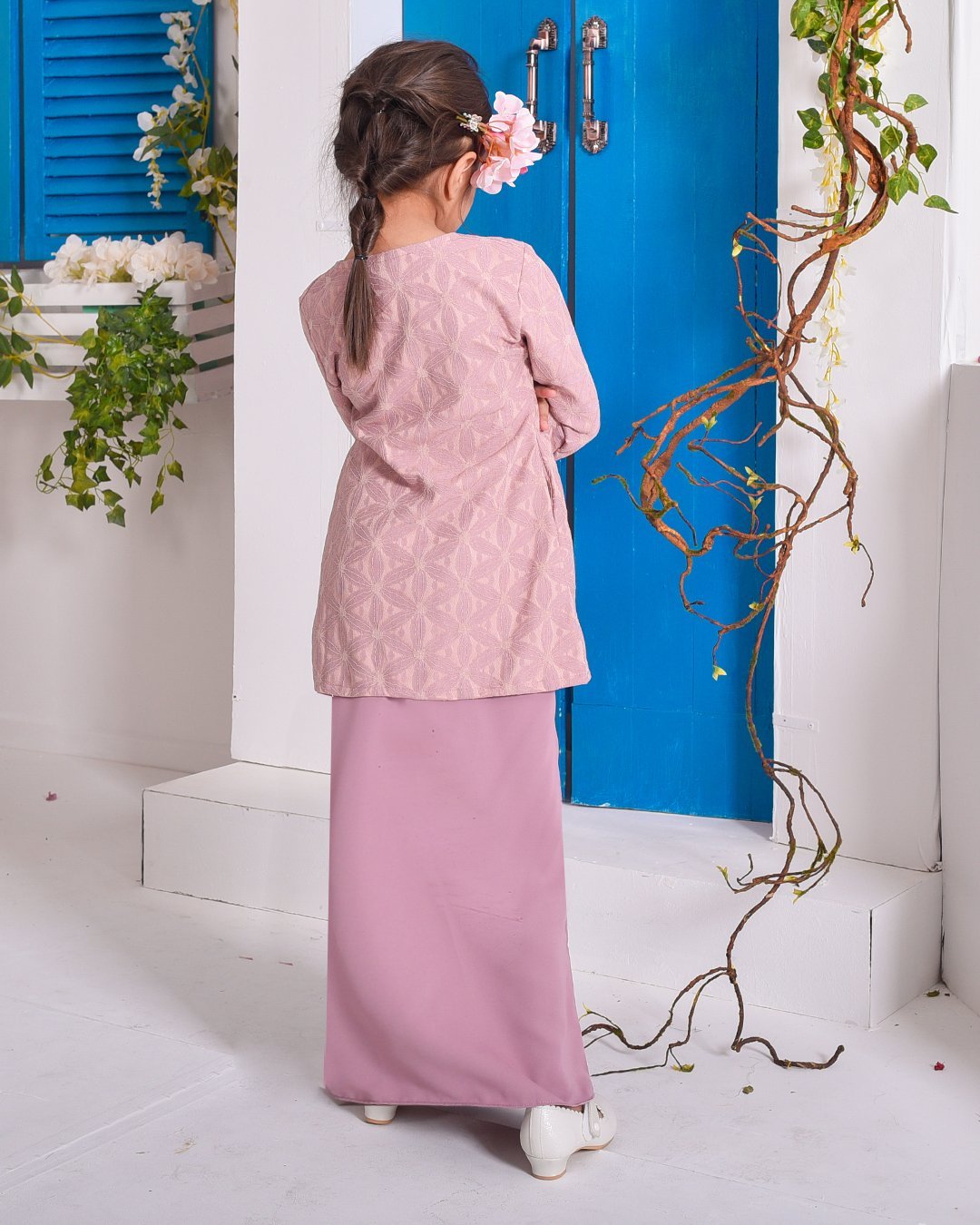 Baju Kurung Moden Lace Geetha Kids -Blush Pink