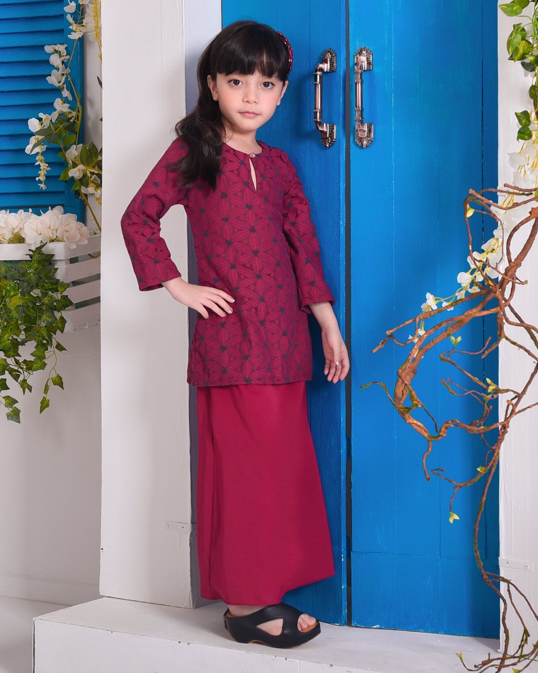 Baju Kurung Moden Lace Geetha Kids - Ruby Red