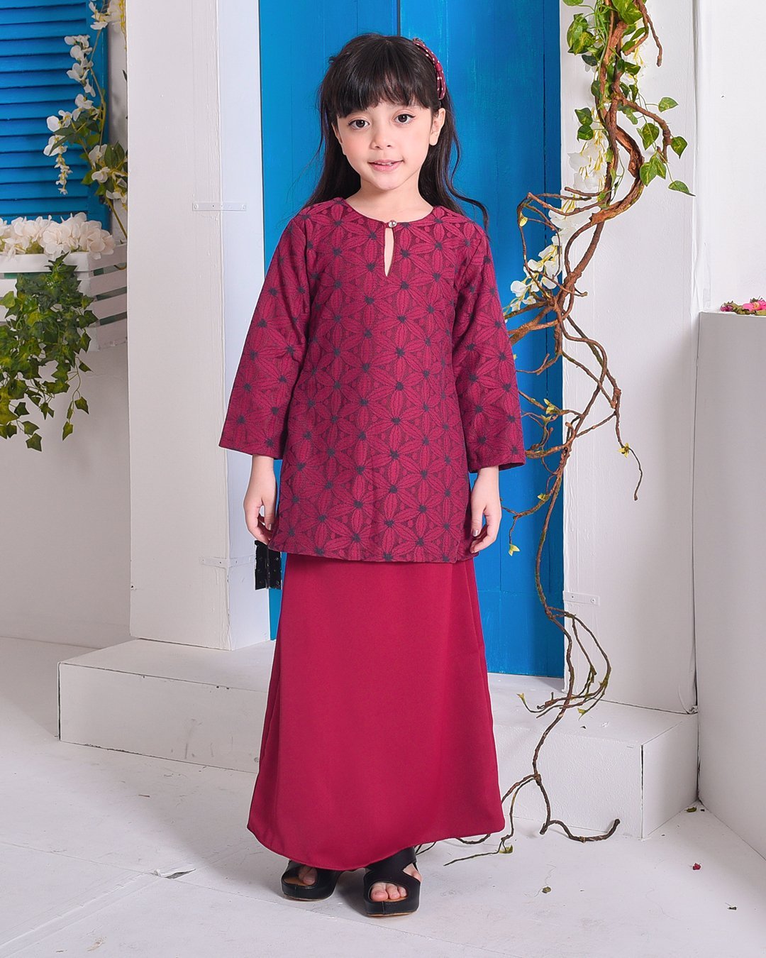 Baju Kurung Moden Lace Geetha Kids - Ruby Red