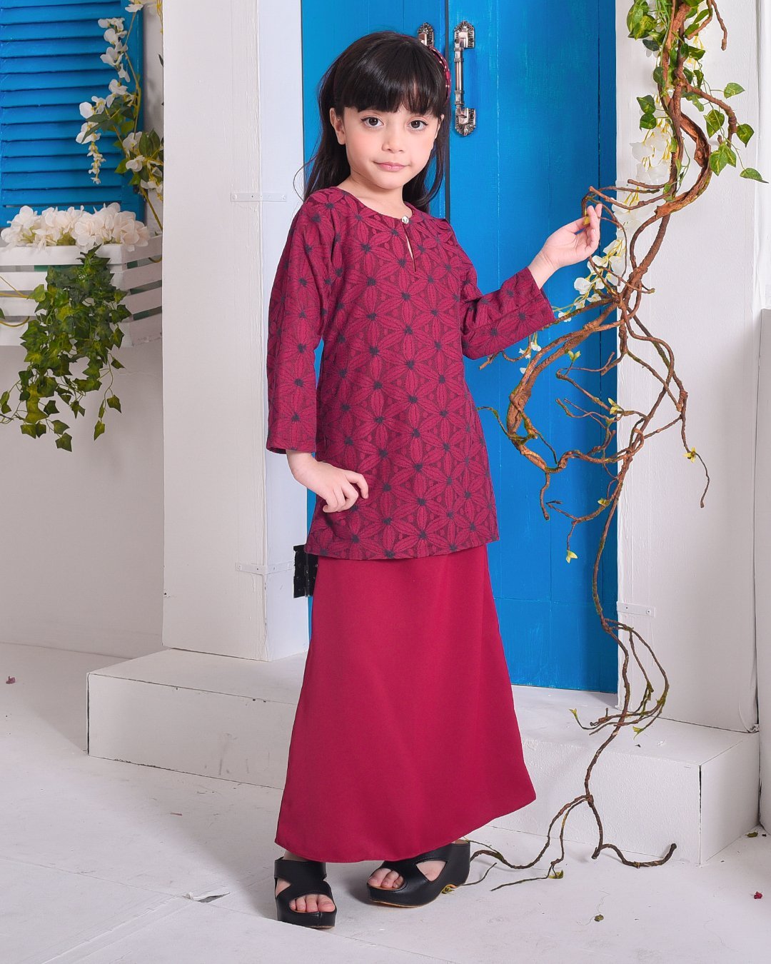 Baju Kurung Moden Lace Geetha Kids - Ruby Red